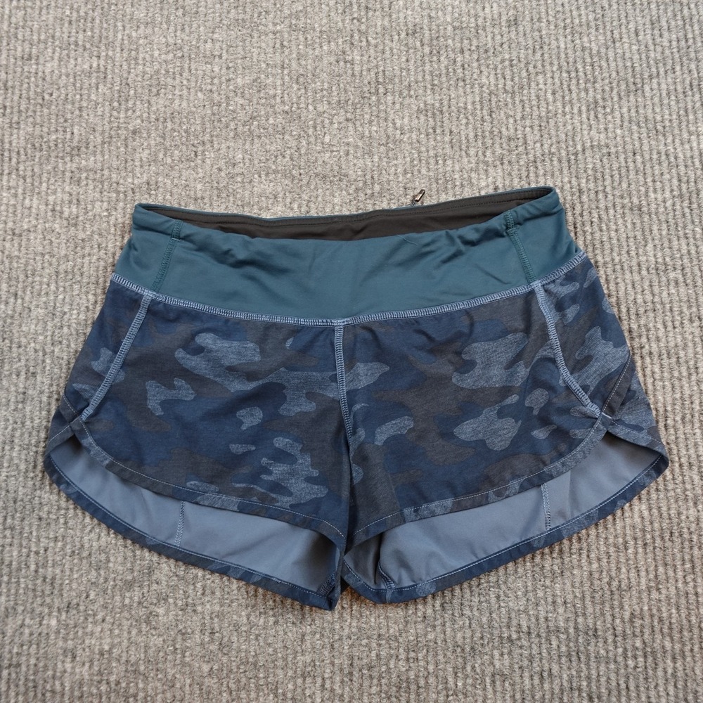 Lululemon Mini Hounds Camo Shorts Womens 4 Blue Running Gym Athletic